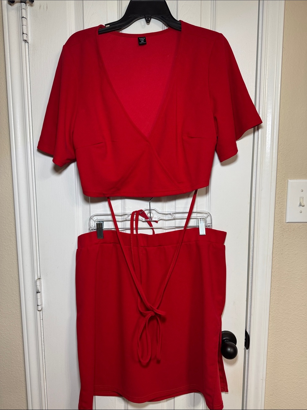 Red Tie-Front Wrap 2 Piece Dress